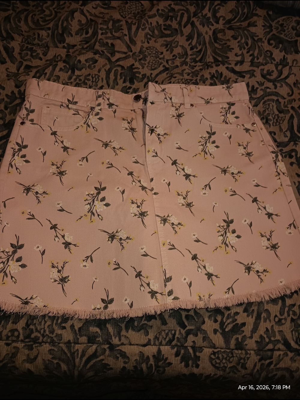 dip Pink Floral Mini Skirt with Frayed Hem